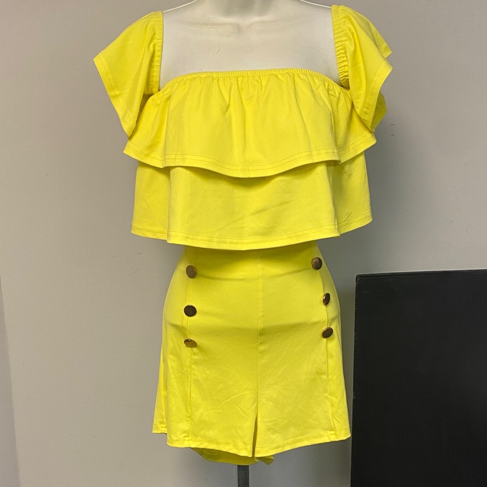 Yellow Ruffled Two-Piece Short Set
